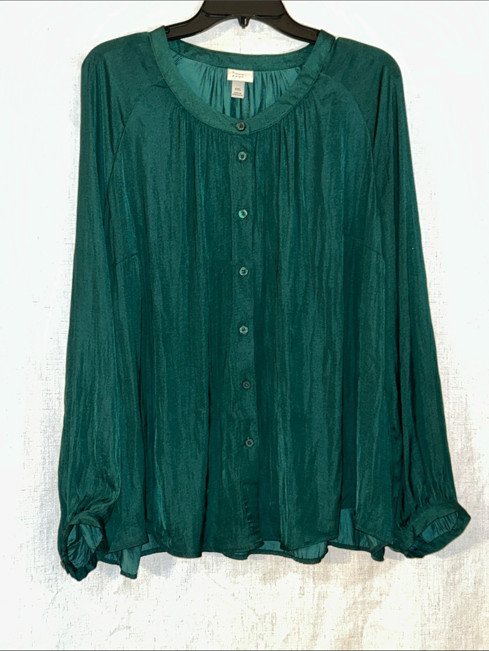 a new day Teal Green Button-Front Long Sleeve Blouse